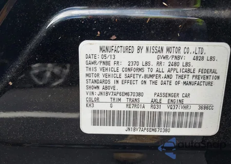 2014 Infiniti Q50 Premium from USA, damaged, VIN JN1BV7AP6EM670380